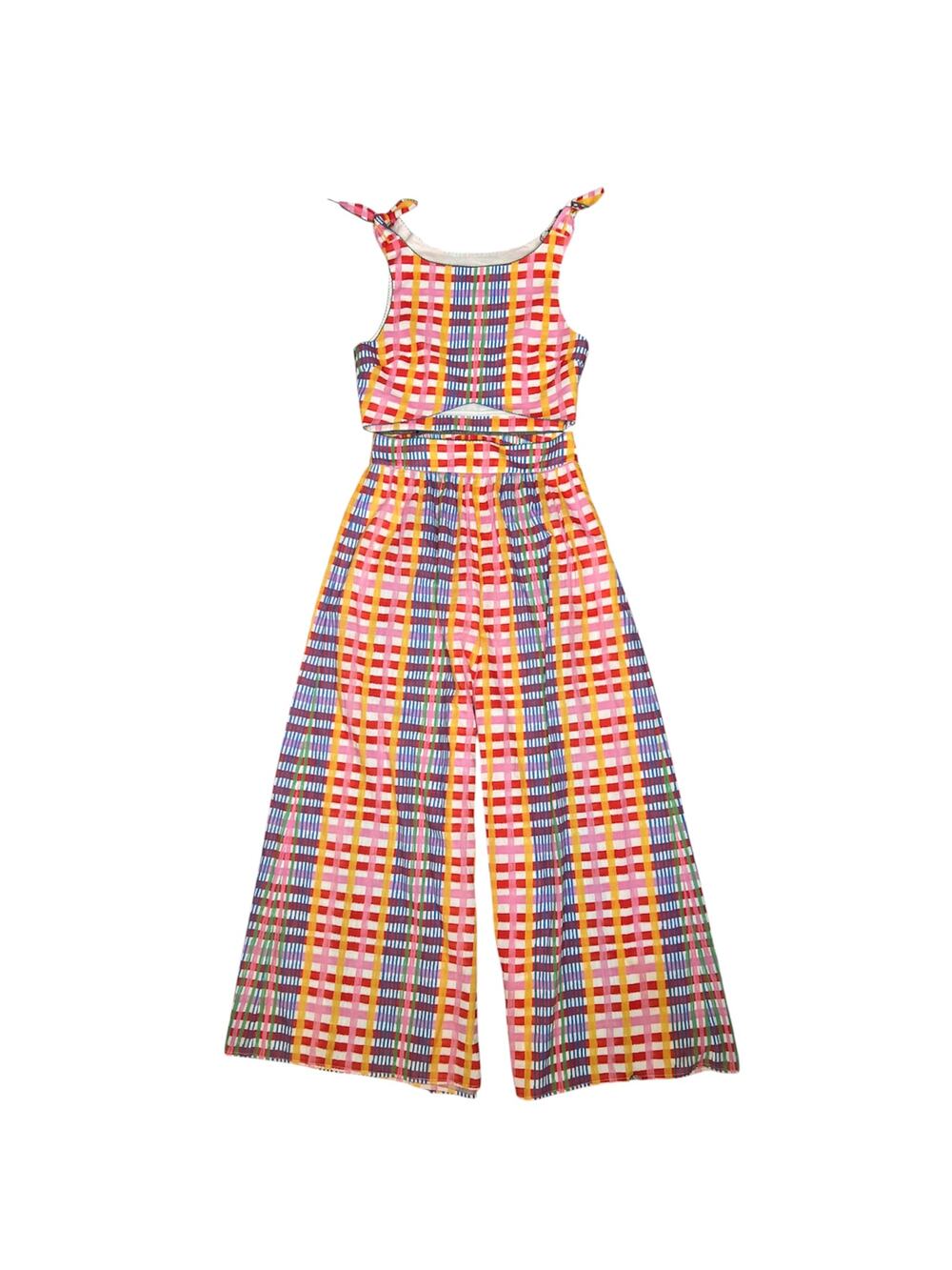 de loreta Multicolor Plaid Printed Crop Top & Wide Leg Pant Set Size XS
